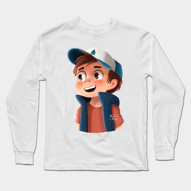 Dipper Pines Portrait from Gravity Falls Long Sleeve T-Shirt by la'lunadraw